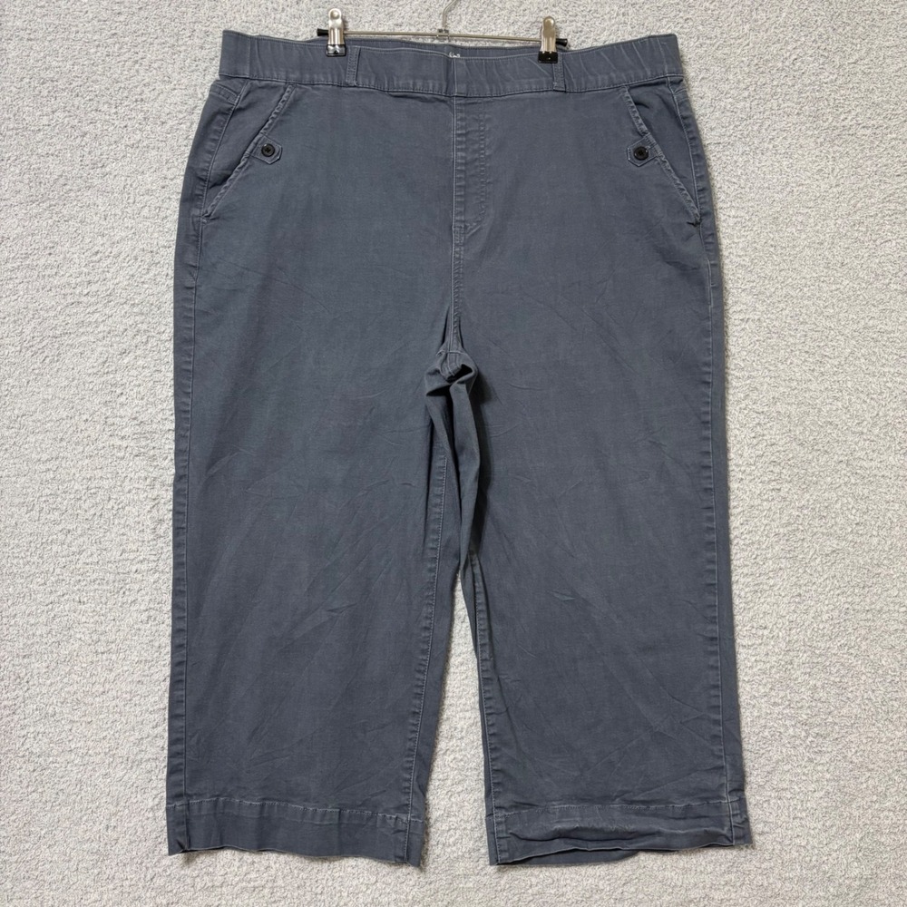 Comfort Casual Wide Leg  Cropped Pants Elastic Waist Pull On Pockets Size 2X